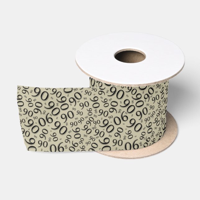 90th Modern Random Number Pattern Gold/Black Satin Ribbon (Spool)