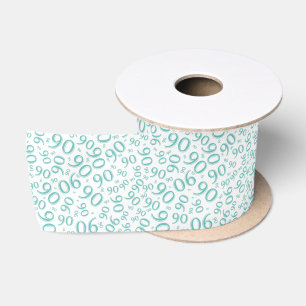90th Modern Random Number Pattern Teal/White Satin Ribbon