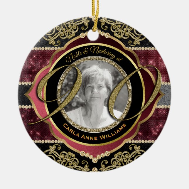 90th Ninetieth Gold Ruby Diamonds Photo Frame Ceramic Ornament (Front)