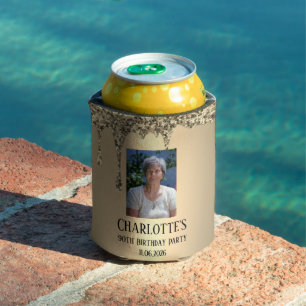 90th Ninety Elegant Birthday Party Gold Can Cooler