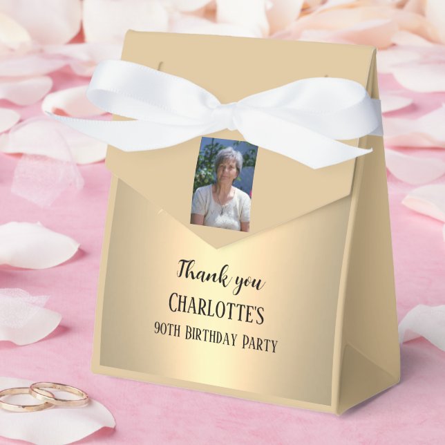 90th Ninety Elegant Birthday Party Gold Favor Box (Wedding)