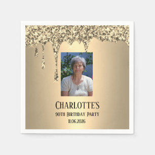 90th Ninety Elegant Birthday Party Gold Napkin