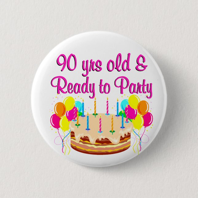 90TH PARTY GIRL 2 INCH ROUND BUTTON (Front)