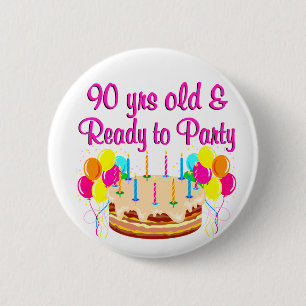 90TH PARTY GIRL 2 INCH ROUND BUTTON
