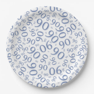 90th Party Random Number Pattern Gold/White Paper Plate
