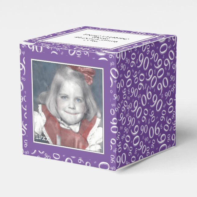 90th Photo Keepsake - Purple/White  Number Pattern Favor Box (Front Side)