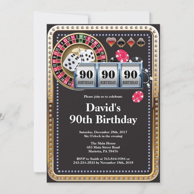 90th Poker Playing Card Casino Birthday Invitation (Front)
