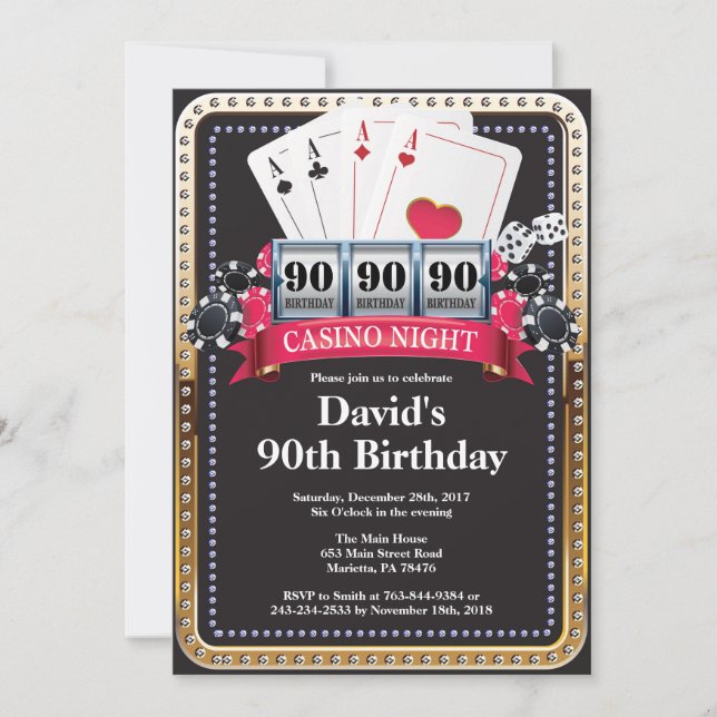 90th Poker Playing Card Casino Birthday invitation (Front)