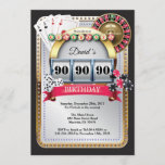 90th Poker Playing Card Casino Birthday Invitation<br><div class="desc">Poker Playing Card Casino Gold birthday invitation. Casino theme gold glitter invite,  18th 20th 21st 30th 40th 50th 60th 70th 80th 90th 100th,  Any age. For further customization,  please click the "Customize it" button and use our design tool to modify this template.</div>