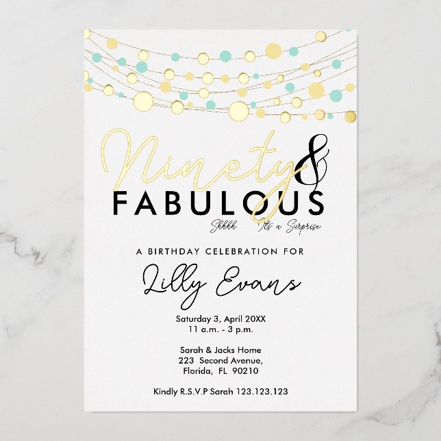 90th surprise birthday party invitation elegant  (Front)