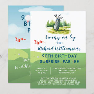 90th Surprise Birthday Party Men's Golf Theme Invitation