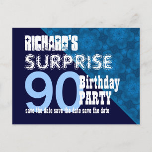 90th Surprise Birthday Save the Date Diagonal VB23 Announcement Postcard