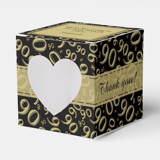 90th Thank You Birthday Black/Gold Number pattern Favor Box (Front Side)
