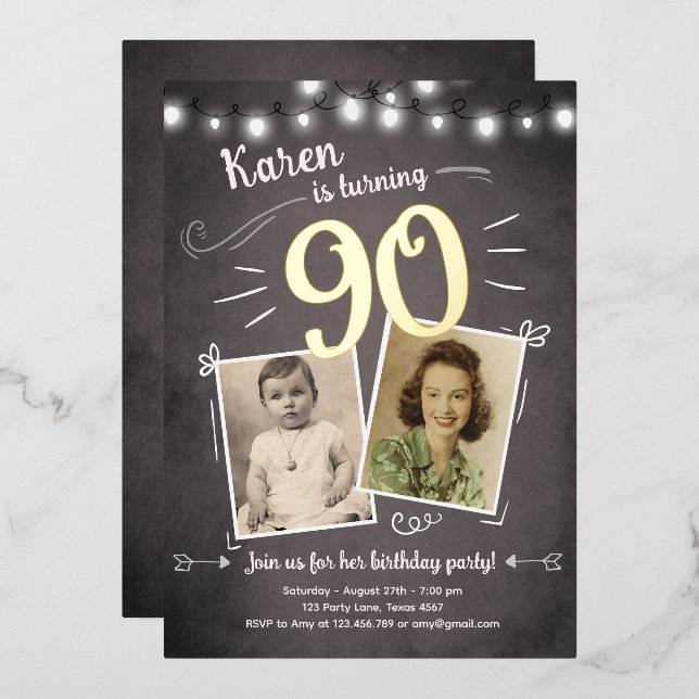 90th Vintage Retro Photo Ninety Surprise Birthday (Front/Back)
