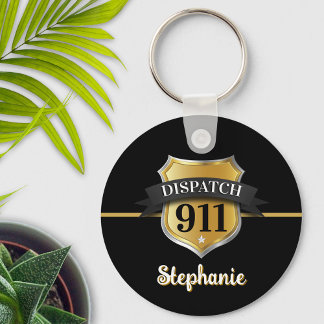 911 Dispatch Gold Badge Personalized Keychain