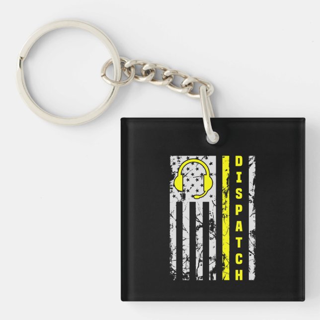 911 Dispatch Operator Thin Gold Line Dispatcher Keychain (Front)