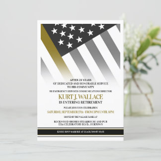 911 Dispatch Thin Gold Line Flag Retirement Party Invitation