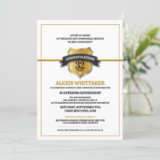 911 Dispatch Thin Gold Line Retirement Party Invitation