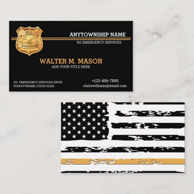  911 Dispatch Thin Golden Line Business Card (Front/Back)