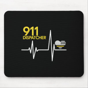 911 Dispatcher Heartbeat Police Thin Flag Patriot  Mouse Pad