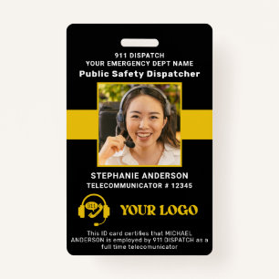 911 Dispatcher ID Custom Photo Thin Gold Line  Badge
