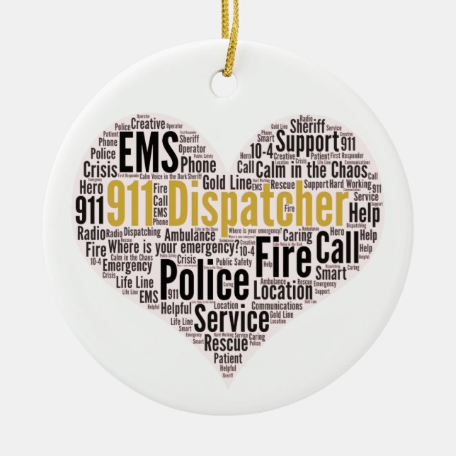911 Dispatcher Mot Cloud Ornement en céramique (Devant)