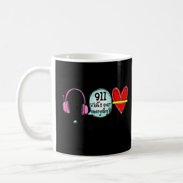 911 Dispatcher Operator Heart Firefighter Police E Coffee Mug (Left)