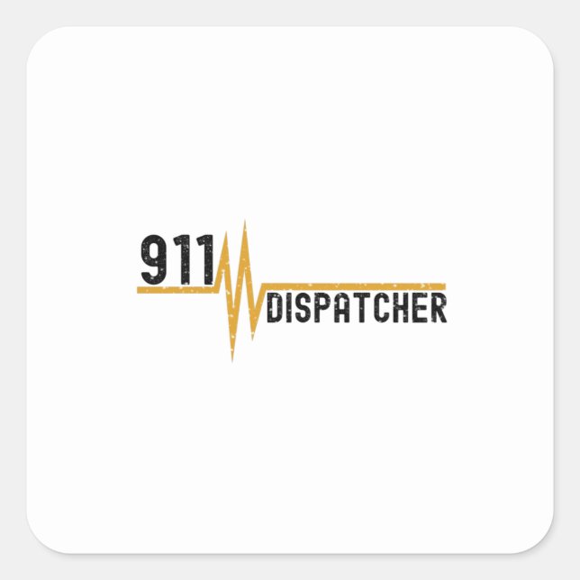 911 dispatcher thin gold line heartbeat square sticker (Front)