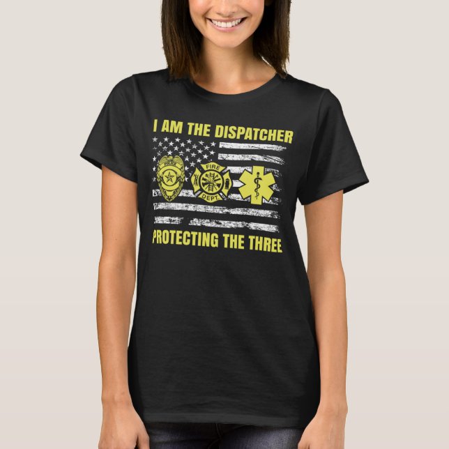 911 Dispatcher Thin Yellow Line Dispatch US Americ T-Shirt (Front)