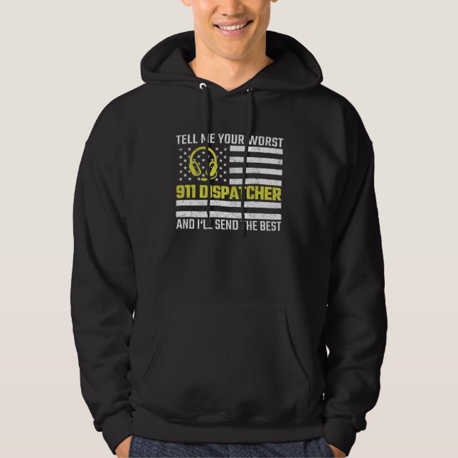 911 Dispatcher US Flag Thin Gold Line Emergency Di Hoodie (Front)