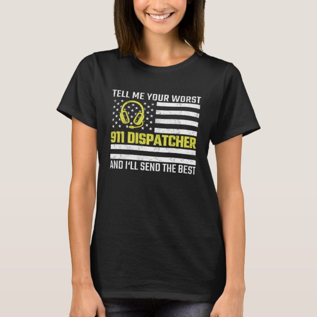 911 Dispatcher US Flag Thin Gold Line Emergency Di T-Shirt (Front)