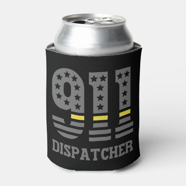 911 Dispatcher USA Flag Thin Yellow Line Emergency Can Cooler (Can Front)
