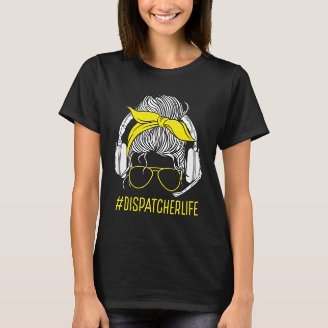 911 Dispatcher Women Girl Thin Gold Line Flag Oper T-Shirt (Front)
