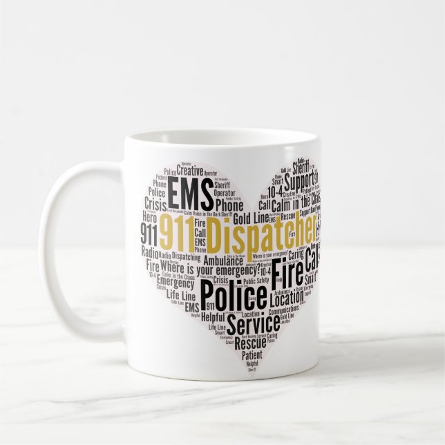 911 Dispatcher Word Cloud Coffee Mug (Left)
