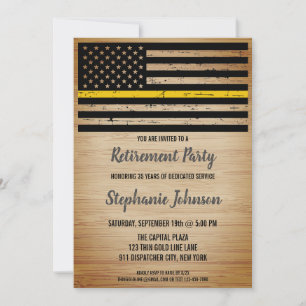 911 Police Dispatcher Retirement Thin Gold Line Invitation