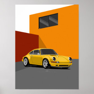 911 Yellow Classic Car Poster – Retro Sports Car