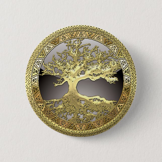[91] Golden Celtic Tree of Life [3D] 2 Inch Round Button (Front)