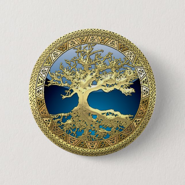 [91] Golden Celtic Tree of Life [3D] 2 Inch Round Button (Front)