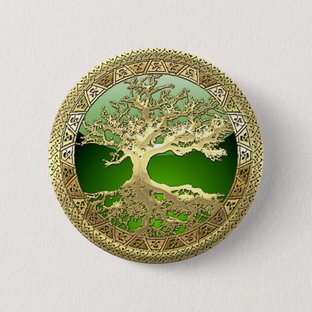 [91] Golden Celtic Tree of Life [3D] 2 Inch Round Button (Front)