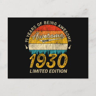 91 Year Old Bday 1930 Awesome Since 91st Birthday Postcard