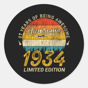 91 Year Old Bday 1934 Awesome 91st Birthday Gift Classic Round Sticker