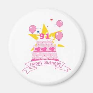 91 Year Old Birthday Cake Magnet