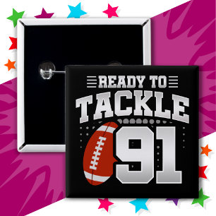 91 Year Old Tackle Football Party 91st Birthday 2 Inch Square Button
