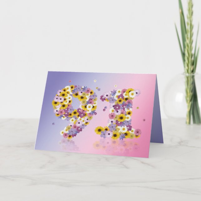 91e anniversaire carte avec lettres fleuries (Devant)
