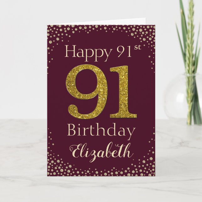 91e Anniversaire Carte de Parties scintillant d'or (Devant)