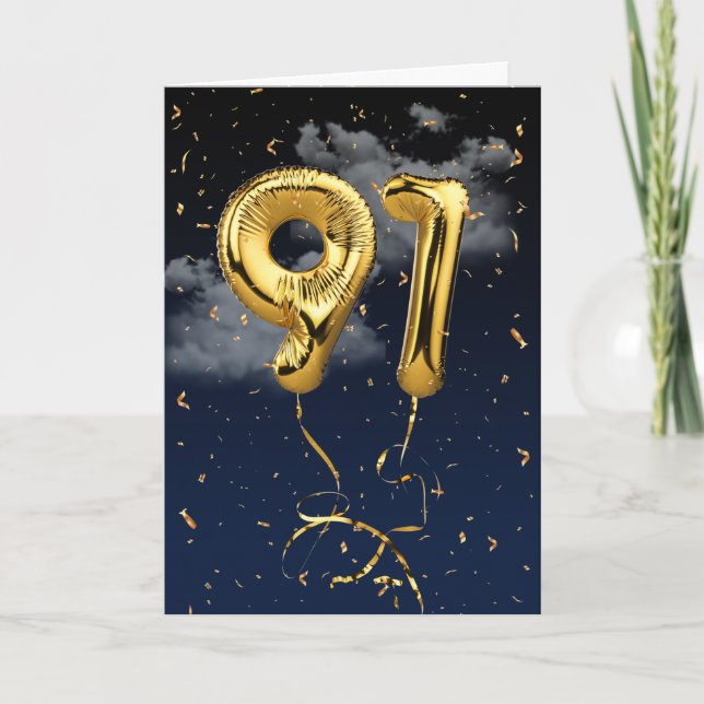 91e Anniversaire Gold Mylar Balloon et carte Confe (Devant)