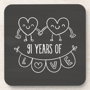 91st Anniversary Gift Chalk Hearts Coaster