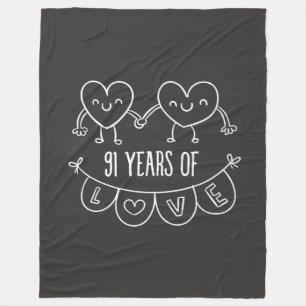 91st Anniversary Gift Chalk Hearts Fleece Blanket