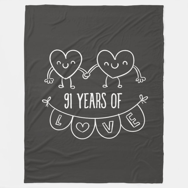 91st Anniversary Gift Chalk Hearts Fleece Blanket (Front)