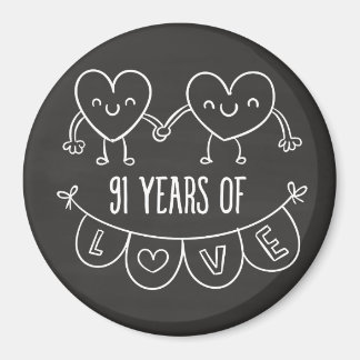 91st Anniversary Gift Chalk Hearts Magnet